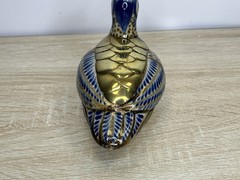 Vintage Tonala Mexican Gilt Brass & Pottery Duck Sculpture Folk Art