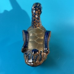 Vintage Mexican Tonala Pottery Folk Art Armored Brass Duck Bird Figurine 4.5”