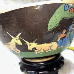 1920-40 Hand painted Black Glazed Tlaquipaqui Jalisco, Mexico 10.5” Pottery Bowl
