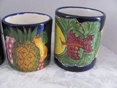 Talavera Lead-Free Made in Mexico Q- Fruits on Cobalt Blue -Set of 4 Mugs