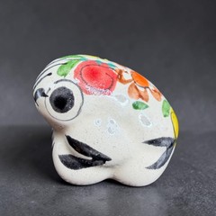 Mexican Folk Art Pottery Frog Figurine Hand Painted Floral Ceramic Tonala 1.5″