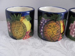 Talavera Lead-Free Made in Mexico Q- Fruits on Cobalt Blue -Set of 4 Mugs