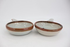 El Palomar Tonala Mexico Pottery Soup Bowl Set of 2 Single Handle Floral Brown