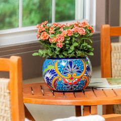 Set of 2 7″ Talavera Green Ceramic Flower Pots for Indoor/Outdoor Plants
