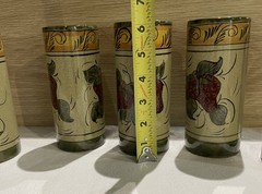 Set Of Six Mexican Pottery Tumblers /bud Vase Hand painted Floral (See Pictures