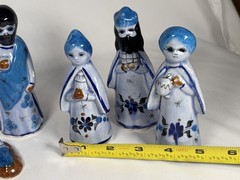 Vintage Estate 14 Piece Tonala Folk Art Mexican Pottery Nativity Set