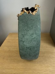 Sharon Penn Southwest Pottery Vase Green 22K Gold Accent Signed Rare
