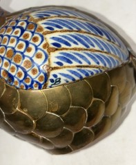 Vintage Sergio Bustamante Quail Mexican Tonala Pottery Brass B Mark 7×5″ *flaw