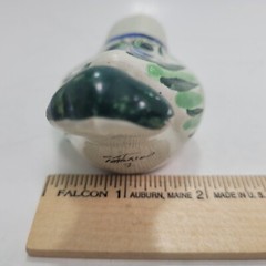 Mexican Pottery Hand Painted Small Bird Figurine Green and Blue 2″ T