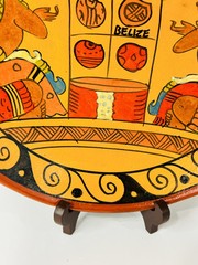 1994 MAYAN BELIZE HANDMADE POTTERY FOLK ART DECOR TRIBAL PLATE Signed By Artist