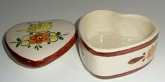 Heart Shaped Trinket Box Tonala Pottery Yellow Bird Motif Signed CAT Mexico