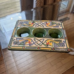 Shot Glass Lime Wedge Art Pottery Hand Painted Heavy Holder 7.5”x 5.25”x 1.0”