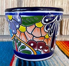 Lg Mexican Ceramic Flower Pot Planter Folk Art Pottery Handmade Talavera #17