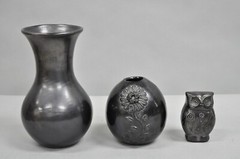 Dona Rosa Barro Negro Black Pottery 4″ Carved Owl Figurine Mid Century Modern