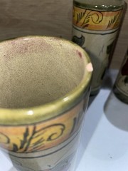 Set Of Six Mexican Pottery Tumblers /bud Vase Hand painted Floral (See Pictures