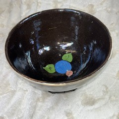 1920-40 Hand painted Black Glazed Tlaquipaqui Jalisco, Mexico 10.5” Pottery Bowl