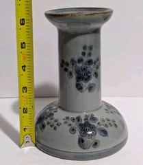 Ken Edwards Mexican Pottery Single Candle Stick – Signed Vintage Blue Florals