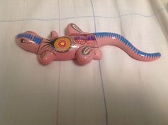 Cancun Mexico Souvenir Lizard House Wall Mount Table Top Art Gecko Pink Pottery