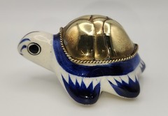 Mexico Pottery Small Turtle Folk Art Tonala with Brass Shel. READ DESCRIPTION !