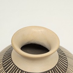 Mata Ortiz Round Geometric Pot with Wooden Display Base Signed Juan Mora