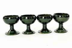 4 MEXICO OAXACA FOLK ART LOZA VERDE GREEN GLAZED CERAMIC MEZCAL COPITA CUP GLASS