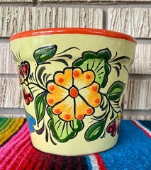 Lg Mexican Ceramic Flower Pot Planter Folk Art Pottery Handmade Talavera M#15