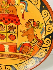 1994 MAYAN BELIZE HANDMADE POTTERY FOLK ART DECOR TRIBAL PLATE Signed By Artist