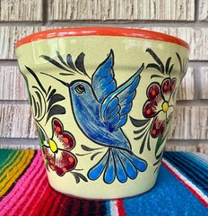 Lg Mexican Ceramic Flower Pot Planter Folk Art Pottery Handmade Talavera L#15