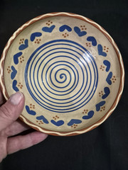 2 Hand-Painted Glazed Terracotta Bowls Featuring Cobalt Blue Motifs & Heart’s