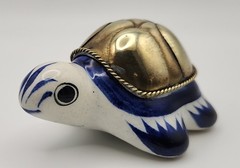 Mexico Pottery Small Turtle Folk Art Tonala with Brass Shel. READ DESCRIPTION !
