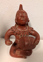 Vintage Mexico Pottery Folk Art Figurine Woman Playing The Drums handmade music