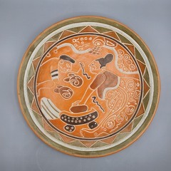 Vintage Aztec Terracotta Clay Hand Painted Plate Mexican Tribal Native Art