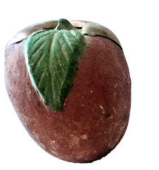 70s VTG Mexico Burnished Clay Fruit Apple Mango Banana Terracotta Brass Inlay HP