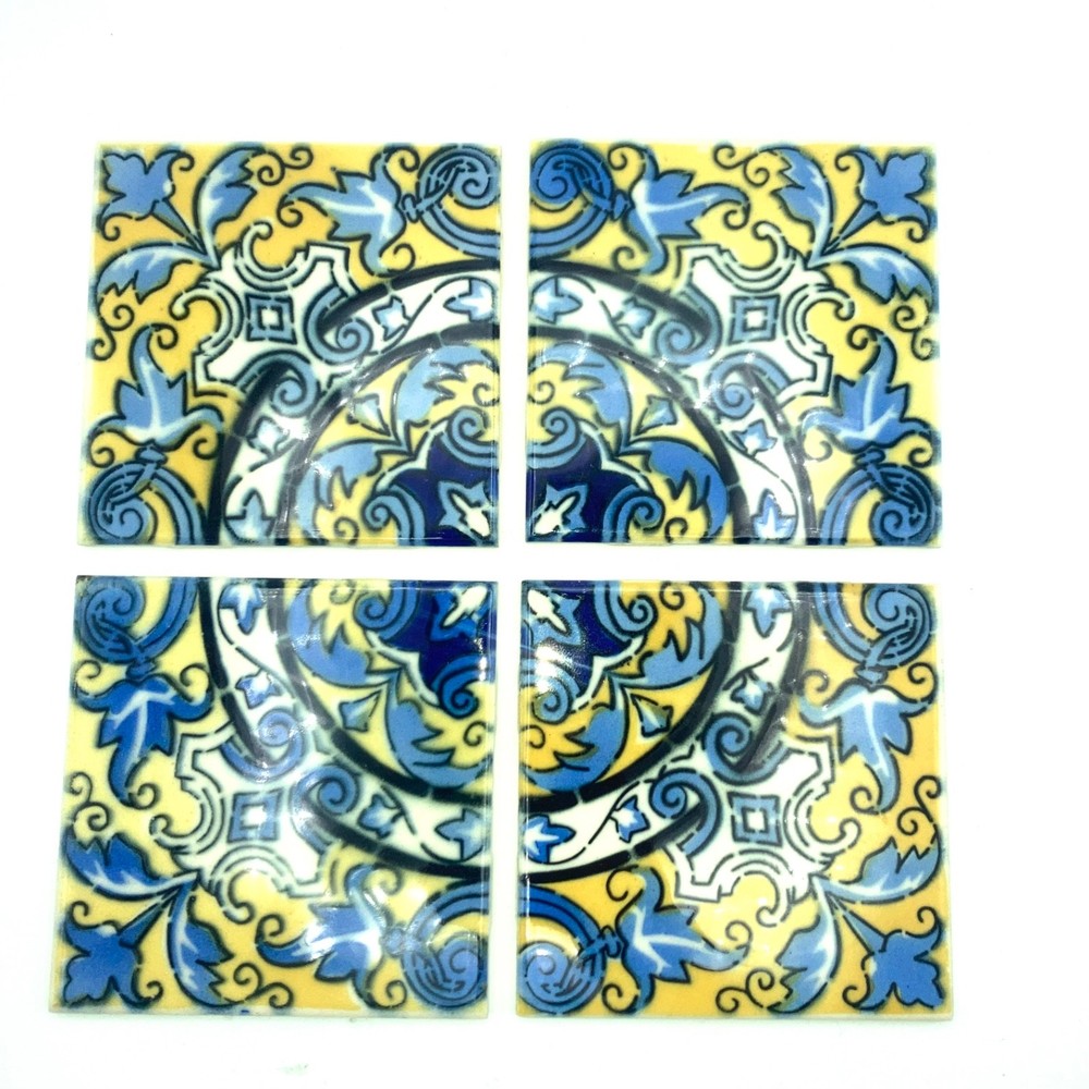 Vintage Mexican Tiles CIASA Handmade Pottery Tile Hecho en Mexico Set of 4