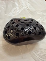 Dona Rosa Handmade Mexican Black Pottery Decorative Bowl 5.5” Tall 8” wide