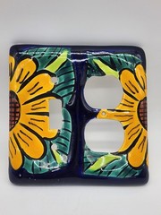 Mexican Pottery Hand Painted Folk Art Double Outlet Single Switch Plate Cover