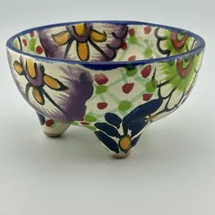 JMB Mexico Talavera Tripod Salsa Bowl Molcajete Floral 1990s Vintage 4½″