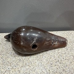 Vtg Black Mexican Tonala Pottery Burnished & Etched Bird Dove Figure 4.75”x5.5”