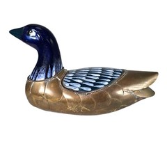 VTG Tonala Brass Duck Figurines Talavera Mexican Folk Art Set of (3) 8″