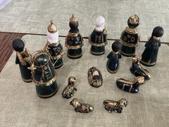 Mexican Tonala Nativity Set Scene 11 Piece Hand Painted Crèche Pottery Folk Art