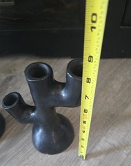Pair Barro Candle Holders Oazaca Mexican Black Clay Folk Art Pottery Mexico
