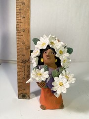 VTG Signed Josefina Aguilar Market Vendor with Flowers, Oaxaca Mexico