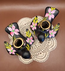 Vintage Tonala-Style Mexican Folk Art Bird Taper Candle Incense Holders Pair
