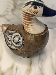 Vintage hand painted Mexican folk art tonala Copper & brass duck figure