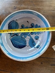Vintage Large 12.5″ Tonala Blue Bird Bowl: Ken Edwards El Palomar Pottery