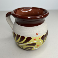 Two Modern Hand-Painted Mexican Clay Pottery Mugs – Glazed Rim & Interior