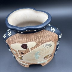 Vtg mexican art ceramic “Buffalo “vase, mid century modern, spanish style