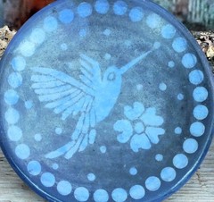 Blue Hummingbird Tripod Clay Plate Handmade Michoacán Mexico Folk Art Small Sz
