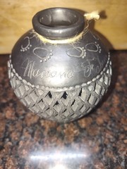 Beautiful Mexican Barro Negro Pottery Vase, 7″ Tall, Cutout Black Clay, Oaxaca