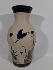 Ken Edwards Tonala stoneware pottery floor vase bird snake butterfly vintage
